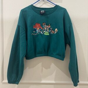 Space Jam Forever 21 Vintage Green Tune Squad embroidered Cropped Sweatshirt 1X